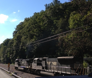 A Norfolk Southern train hauling coal in Landgraff WV